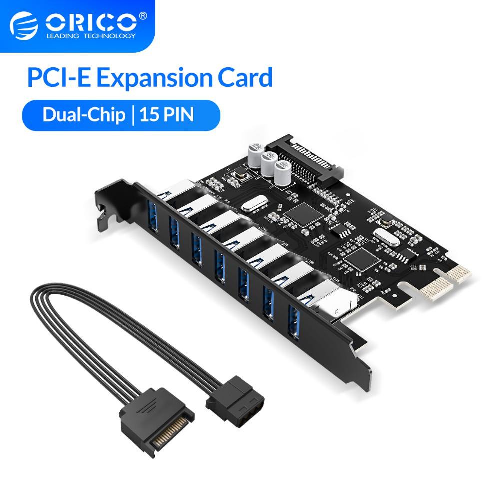 ORICO แผ่นวงจรส่วนขยาย 7 พอร์ต USB พอร์ต PCIe USB 3.0 7 พอร์ตขนาดการ์ด PCI-E PCIE ปรับ PCI-E พร้อม 15Pin SATA สำหรับ PC (PVU3-7U)