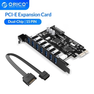 ORICO แผ่นวงจรส่วนขยาย 7 พอร์ต USB พอร์ต PCIe USB 3.0 7 พอร์ตขนาดการ์ด PCI-E PCIE ปรับ PCI-E พร้อม 15Pin SATA สำหรับ PC (PVU3-7U)