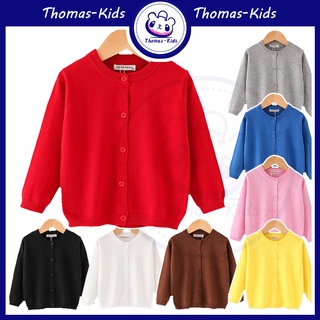 [THOMAS Kids] เสื้อแจ็กเก็ตกันหนาว แขนยาว ผ้าถัก สีพื้น แฟชั่นสําหรับเด็กผู้ชาย และเด็กผู้หญิง อายุ 1-6 ปี