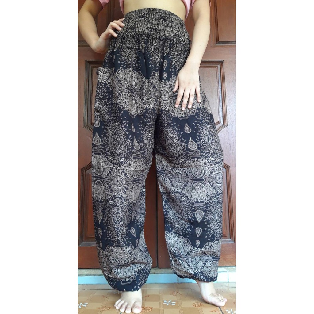 กางเกงขายาวผู้หญิงแฟชั่น กางเกงขายาวผู้หญิง Pants Elephant Pants,Yoga Pants, Harem pant, Smocked Waist pants