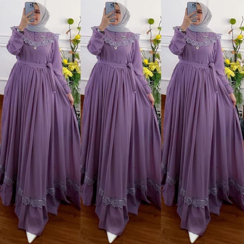 NARAYA ชุดนารายา / Rauna Dress / ผู้หญิงล่าสุด& 39;s Gamis Matt Ceruty + แอพพลิเคชั่นลูกไม้ Furing /
