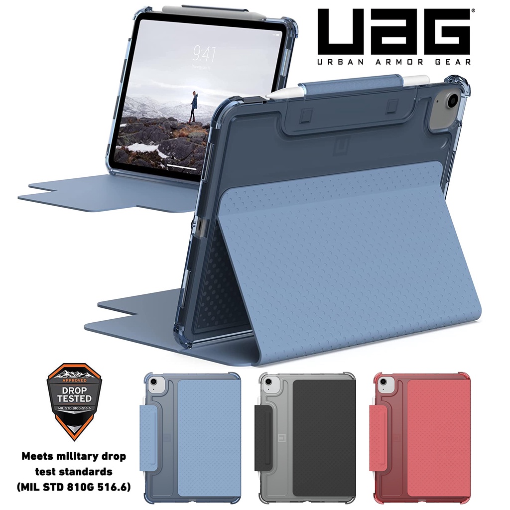 [U] โดย UAG ออกแบบมาสำหรับ iPad Pro 11 นิ้ว (รุ่นที่ 3/2) , iPad 5/6/7/8/9 10.2", iPad Pro 10.5"/9.7", iPad Air 1/2/3/4/ 5 10.9", ดินเหนียวสีแดง Lucent น้ำหนักเบาบางเฉียบกันกระแทก Smart Folio ฝาครอบป้องกันพร้อมระบบปลุกอัตโนมัติ/นอนหลับและที่ใส่ดินสอ, เกรา