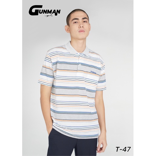 Gunman เสื้อโปโล​แขนสั้นผู้ชายมีกระเป๋า​ คอปก​ ลายริ้ว​ คลาสสิค​ สไตล์ยุโรป​ สำหรับผู้ใหญ่​ รุ่น​ T-047