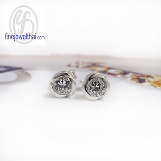 Finejewelthai-ต่างหู-ต่างหูเพชร-ต่างหูเงิน-เพชรสังเคราะห์-เงินแท้925-Diamond-CZ-Silver-Earring - E1054cz