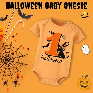 ชุดจั๊มสูทรอมเปอร์ ผ้าฝ้าย พิมพ์ลาย My First Halloween สําหรับเด็กทารก