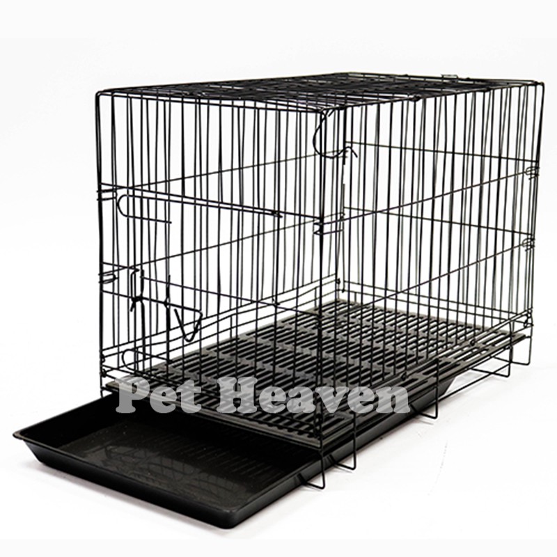 กรงพับ สีดำ พื้นพลาสติก มีถาดพลาสติกรองกรงสำหรับสุนัข แมว กระต่าย ขนาด 33x53x41 cm.