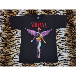 เสื้อวง NIRVANA IN UTERO 1993 ผ้าดำ งานใหม่ทำเก่า ผ้า cotton100 ฟอกนุ่ม ป้าย Giant สวยมากแม่