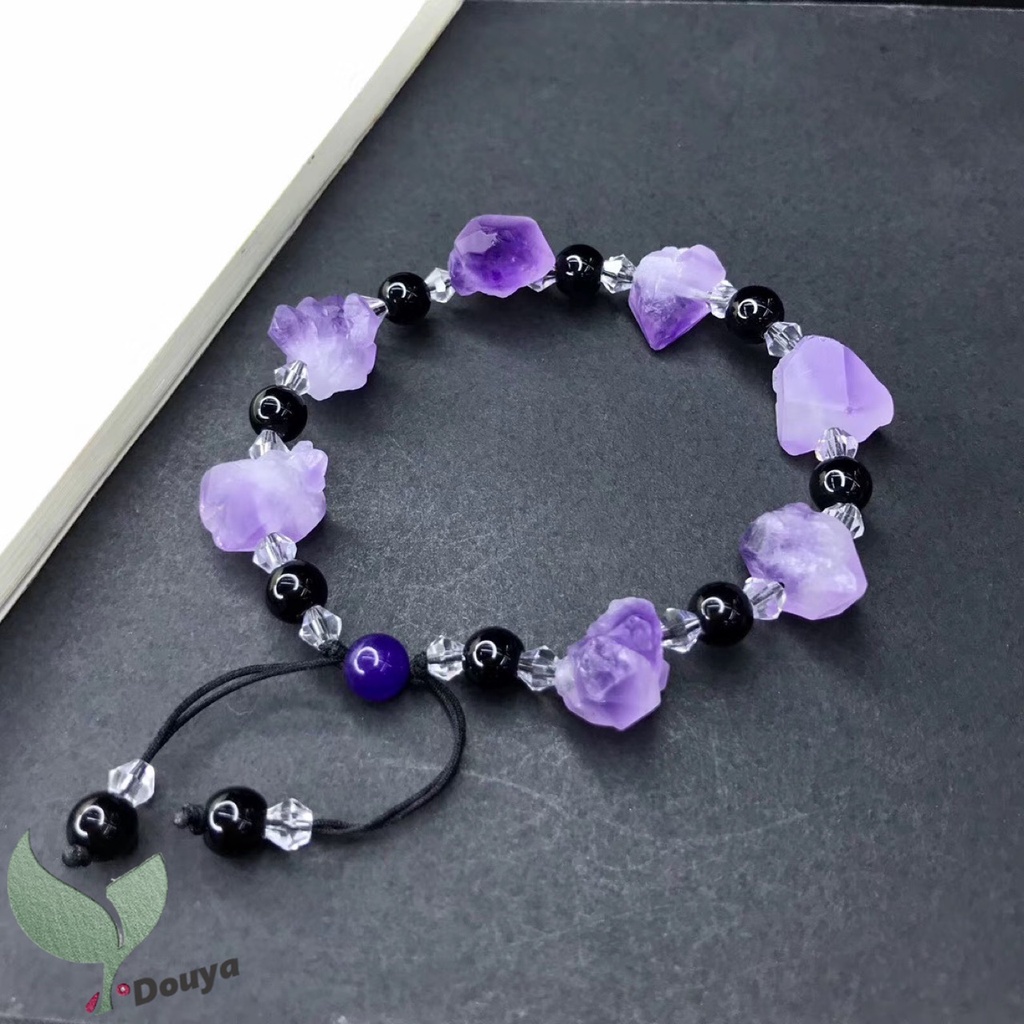 สร้อยข้อมือมาคราเม่คริสตัลอเมทิสต์ แบบธรรมชาติ สามารถปรับได้ บรรเทาความเครียด สําหรับผู้ชาย และผู้หญิง