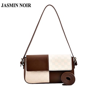 Jasmin NOIR ลายสก๊อต ผ้าห่ม เย็บปะติดปะต่อกัน กระเป๋าสะพายไหล่ กระเป๋าสะพายข้าง เรียบง่าย กระเป๋าถือ แบบพนัง