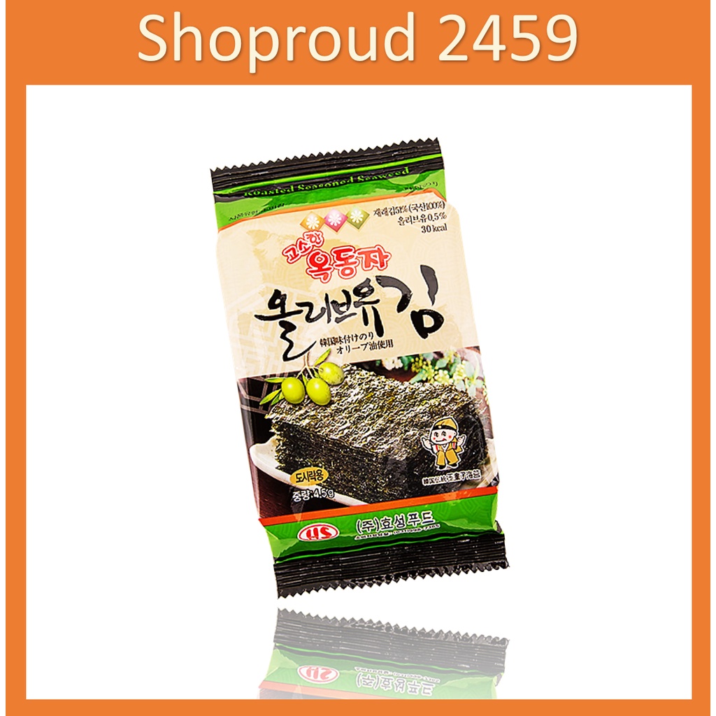 สาหร่าย สาหร่ายปรุงรส รสน้ำมันมะกอก ตรา อ๊อกโดงจา (OCK-DONG-JA Brand)  ขนาด 1 ห่อ 4.5 กรัม