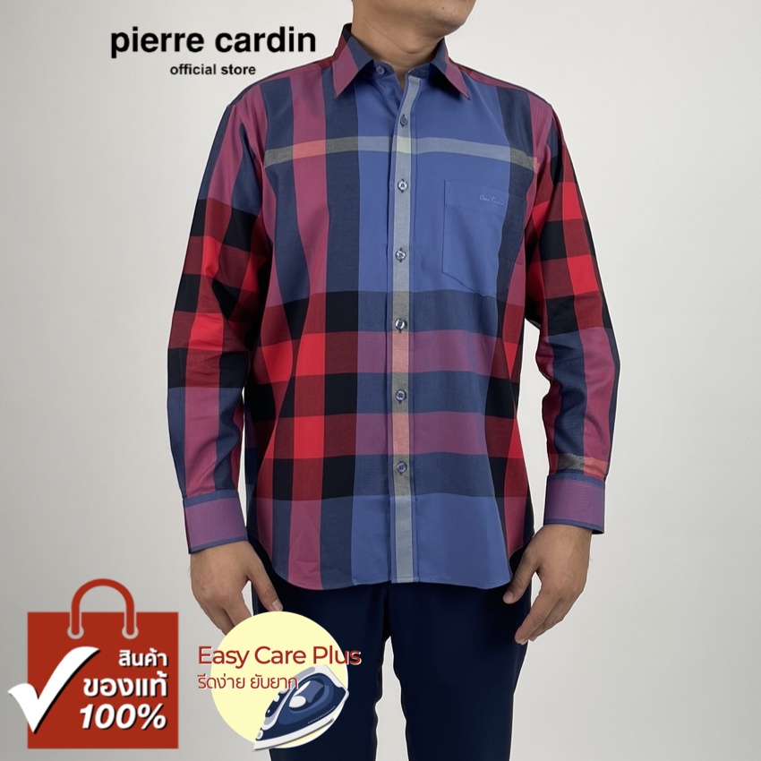 Pierre Cardin เสื้อเชิ้ตแขนยาว Easy Care Plus รีดง่ายยับยาก Basic Fit รุ่นมีกระเป๋า ผ้า Cotton 100% [RCC9749-RE]