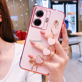 เคสโทรศัพท์ 2022 New Case VIVO T1 T1x V23 V23E Y01 Y33T Y21T Y73 X80 X80 Pro 5G 4G Fashion Handphone Casing 6D Plating TPU Soft Shell with Heart Bracelet Shockproof Protective Case Back Cover เคส