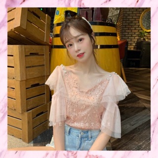 🌼💖𝙉𝙚𝙬 𝘼𝙧𝙧𝙞𝙫𝙖𝙡𝙨💖🌼 สินค้านำเข้า เสื้อเกาหลีสีชมพูฟรุ้งฟริ้งแบบเจ้าหญิงแต่งดีเทลประดับเลื่อมกลิสเตอร์วิ้งๆ