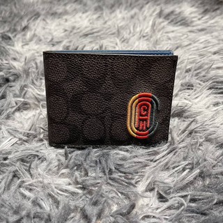 (สด-ผ่อน)🎗แท้100% COACH SLIM BILLFOLD WALLET IN SIGNATURE CANVAS WITH COACH PATCH