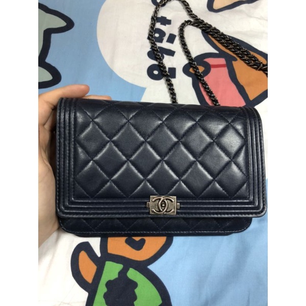 💙💥USED Chanel BOY Lambskin wallet on chain 💙💥 WOC มือ 2