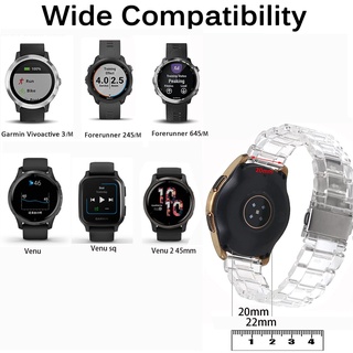 20 มม. 22 มม. สายเรซิ่นใสสำหรับ Garmin Venu Sq Forerunner 245 245M 645 645M Vivoactive 3 4 Venu 2 45 มม. Vivomove HR เปลี่ยนสายรัดข้อมือ