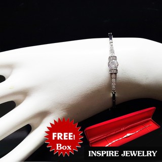 INSPIRE JEWELRY สร้อยข้อมือเพชรCZ มีเม็ดกลางขนาด 8min ,White gold plated งานจิวเวลลี่ ปรับยาวได้ 17-18cm