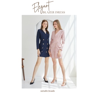 Elegant Blazer Dress - เดรสทรงสูท แต่งกระดุมทอง