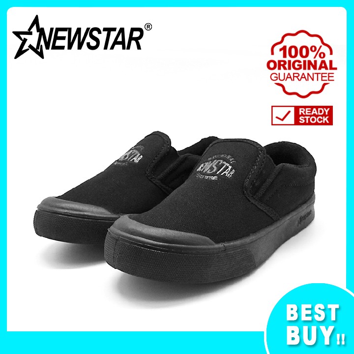 NewStar Black School Shoes modal W388-2B (สีดํา,Slip on) Fashion Kasut Hitam Sekolah Rendah