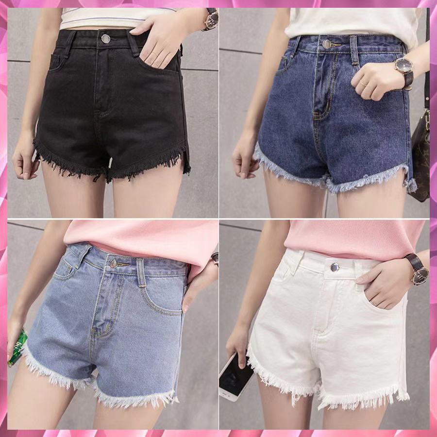 Fairy Style พร้อมส่ง S-3XL กางเกงยีนส์ ขาสั้น ทรงสวย ปลายรุ่ย สไตล์เกาหลี #1090