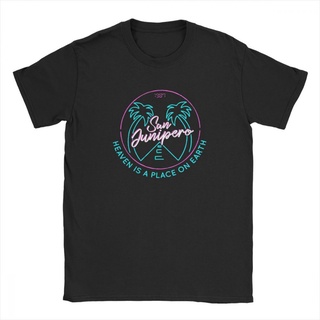 [S-5XL]เสื้อยืดคอกลม แขนสั้น ผ้าฝ้าย พิมพ์ลาย San Junipero Heaven Place On Earth สีดํา สําหรับผู้ชาย