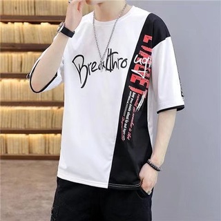 ✨พร้อมส่ง✨แฟชั่นฤดูร้อนเสื้อยืดคอกลมแขนสั้นผู้ชาย พิมพ์จดหมาย ทรงหลวม oversized เสื้อยืดเกาหลีผู้ชาย M-3XL