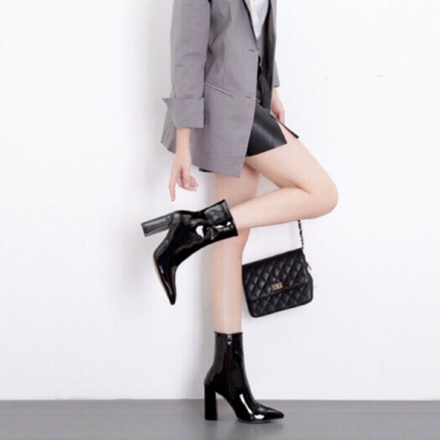 chloe.store  พร้อมส่ง 36-44  รองเท้าบูทส้นสูงสีเงินเงา ดำเงา ราคา ถูกที่สุด ดีลบีเคเค แกลเลอรีภาพที่ 5
