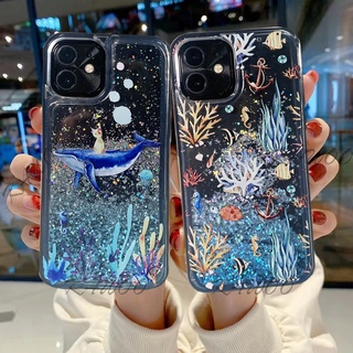 เคส TPU นิ่ม ลายแมว ปลาวาฬ กลิตเตอร์ วิบวับ ทรายดูด แวววาว สําหรับ iPhone 12 13 Pro Max 11 X XR XS 8 Plus SE 2020 6 6S