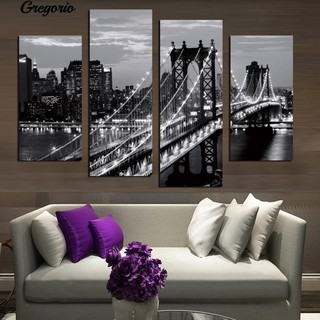 Gregorio 4Pcs Unframed ลอนดอนสะพานจิตรกรรมตอนกลางคืน Art Wall รูปภาพตกแต่งบ้าน DIY