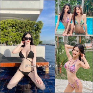 New❗️bikini บิกินี่ผูกคอผูกหลัง แต่งห่วงมีเชือกพันเอว พร้อมส่ง 2สี