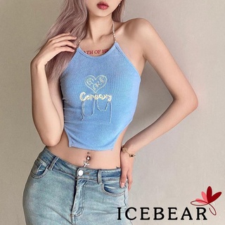 Ice-เสื้อยกทรงแขนกุดปักลายตัวอักษรและหัวใจเซ็กซี่สําหรับผู้หญิง