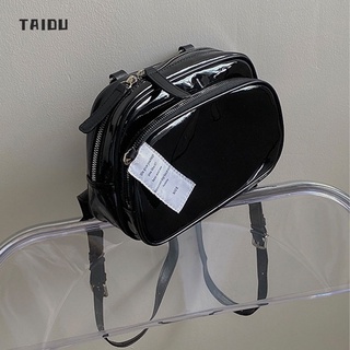 TAIDU ผู้หญิงใหม่สี่เหลี่ยมเล็กน่ารักสีทึบอเนกประสงค์ทุกวันสบายๆกระเป๋าเป้สะพายหลังสีดำ