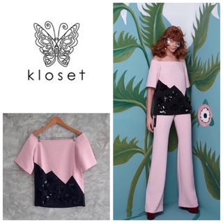 แท้ 💯% Used Kloset มือสอง สภาพดี size US2 (อกได้ถึง 34”) เสื้อ สีชมพูตัดดำ รุ่นฮิตหายาก แบบสวยสีหวานมาก