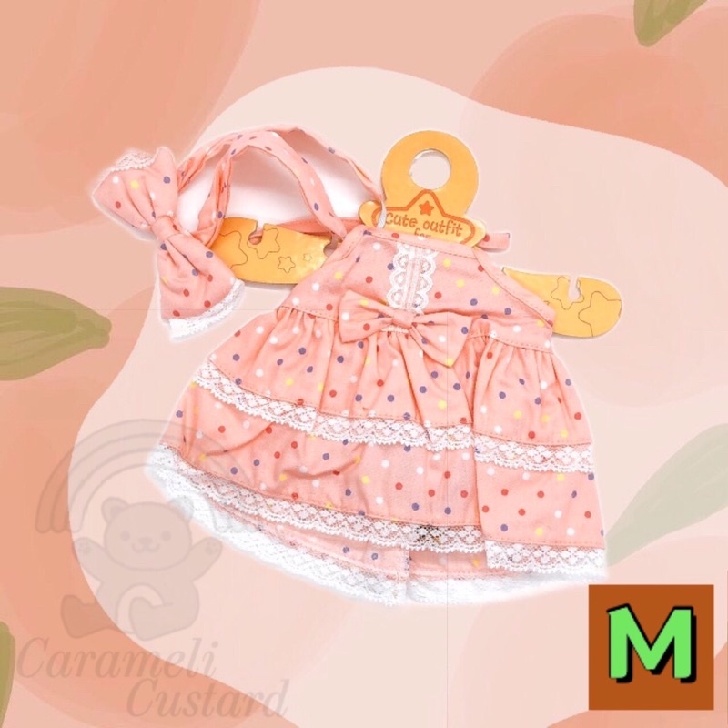 (ชุดหมี) ชุดเดรสผูกคอสีชมพุ สำหรับตุ๊กตาหมี Size M [BM06]