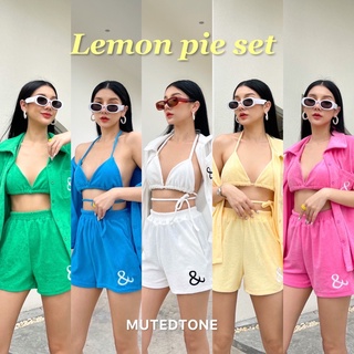 Mute - Lemon pie set เซ็ต 3ชิ้น บราบิกินี+กางเกงขาสั้น+เสื้อคลุมเเขนสั้น ชุดไปทะเล