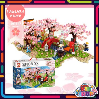 ตัวต่อเลโก้ SD601147 Japanese style cherry blossom scene ฉากซากุระสไตล์ญี่ปุ่น สะพานข้ามเเม่น้ำ จำนวน 1,400+ ชิ้น