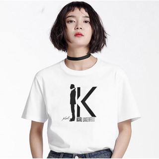 เสื้อยืดคอกลม แขนสั้น พิมพ์ลายตัวอักษร Karl Lagerfeld ทรงหลวม แฟชั่นฤดูร้อน สําหรับผู้หญิง