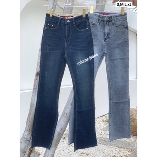 volume jeans กางเกงยีนส์ขาม้าผ้ายืด แต่งลูกไม้ที่ขอบเอว น่ารักมาก