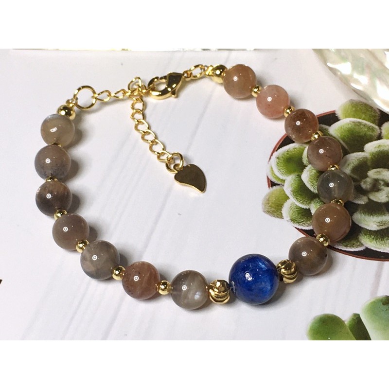 Gelang Kristal Suasa Emas คริสตัลธรรมชาติ Skeletal Black Sun Stone Kyanite สร้อยข้อมือคริสตัลคริสตัล