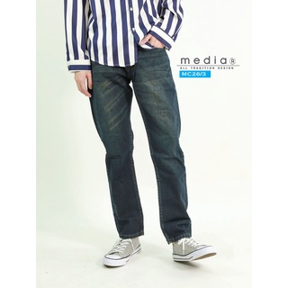 กางเกงยีนส์ ขายาว ผู้ชาย ผ้าไม่ยืด ทรงกระบอก สีน้ำเงินอมเทา MEDIA JEANS (SN:MC26/3)