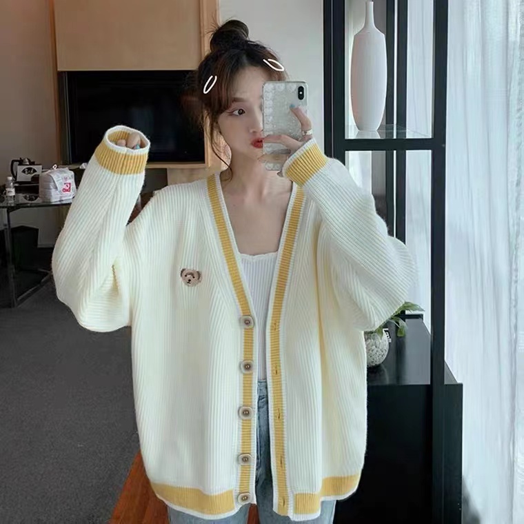 เสื้อกันหนาวไหมพรม คาร์ดิแกน ปักหมาน้อย ไหมพรมหนานุ่ม