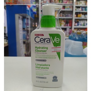 Cerave Hydrating Cleanser 236ml ผลิตภัณฑ์ทำความสะอาดผิวหน้าและผิวกาย สูตรสำหรับผิวธรรมดาถึงผิวแห้ง จากเซราวี