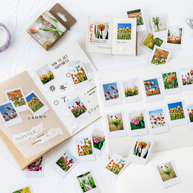 สติกเกอร์ ลายดอกทิวลิป สําหรับตกแต่งสมุดภาพ วารสาร 46 ชิ้น ต่อถุง