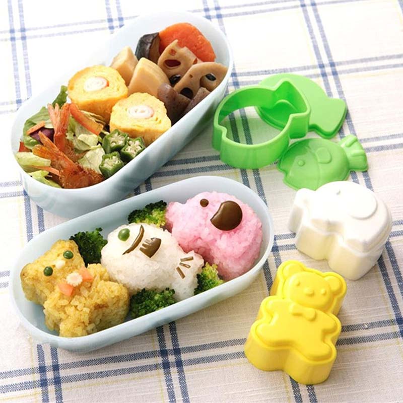 ชุดแม่พิมพ์ข้าวปั้น, การ์ตูนสัตว์ Bento Maker Mould หมีน่ารักปลาและช้าง Bento Rice Ball แม่พิมพ์อุปก