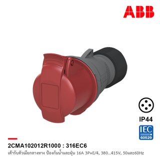 ABB 316EC6 เต้ารับตัวเมียกลางทาง Industrial Connectors, 3P+E/4, 16A, 380 … 415 V ป้องกันน้ำและฝุ่นแบบ IP44 สีแดง