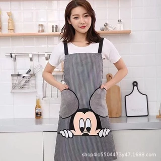 ผ้ากันเปื้อนผ้ากันเปื้อนกันน้ำพร้อมผ้าเช็ดมือ มีกระเป๋า2 ข้างลายมิกกี้เมาส์ Cooking ApronMickey Mouse