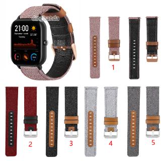 สายหนังแท้ทำจากผ้าแคนวาส Huami Amazfit GTS 2e GTS2 mini GTS3