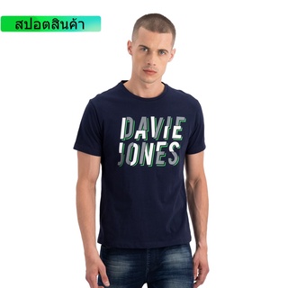 DAVIE JONES เสื้อยืดพิมพ์ลายโลโก้ สีกรม Logo Print T-Shirt in navy LG0009NV คอกลม