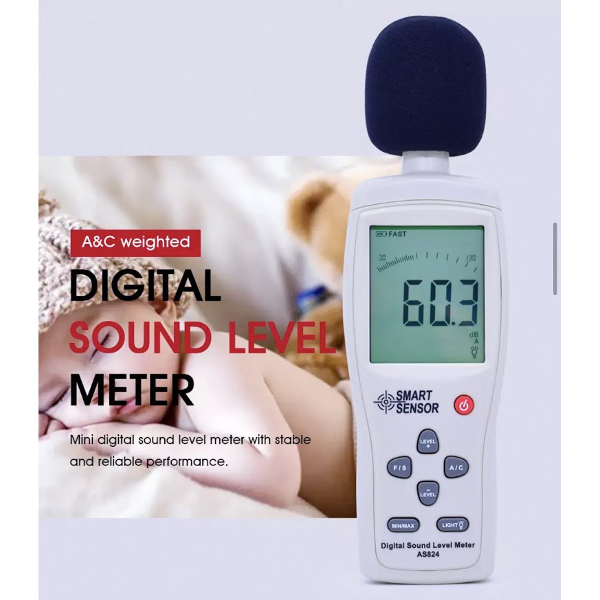 SMART SENSOR AS824 Noise Level Meter/เดซิเบล 30 ~ 130/35 ~ 130dBCเสียงเครื่องตรวจจับดิจิตอลเครื่องมือยานต์ไมโครโฟน