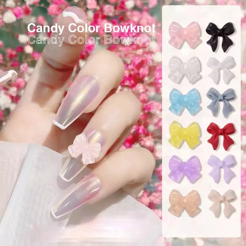 (50ชิ้น) โบแต่งเล็บ ใช้สำหรับติดเล็บ ตัวหมี หน้ายิ้ม DIY Nail Art 3D Bows  Nail Art